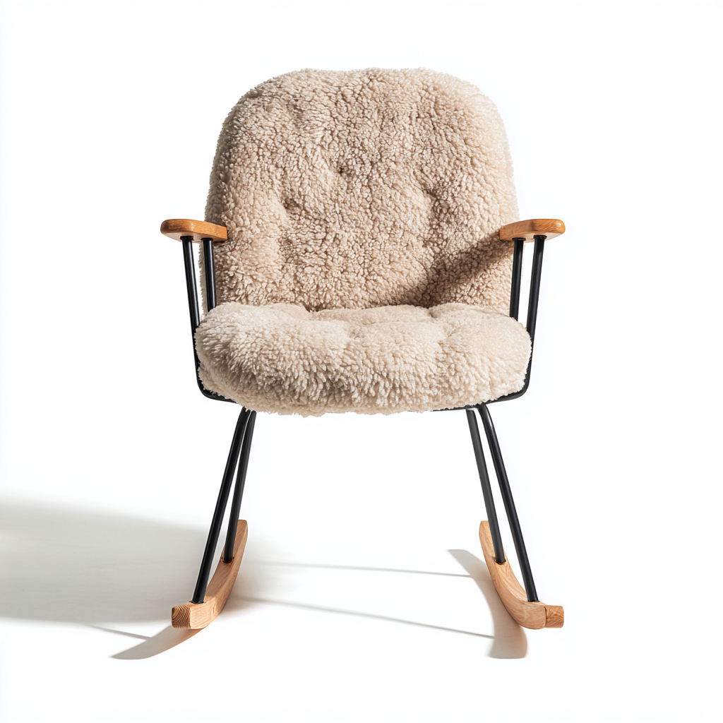 Sedia a dondolo in tessuto bouclé 76x68x84 cm beige-nero-marrone - design moderno per soggiorno-Fazorastudio