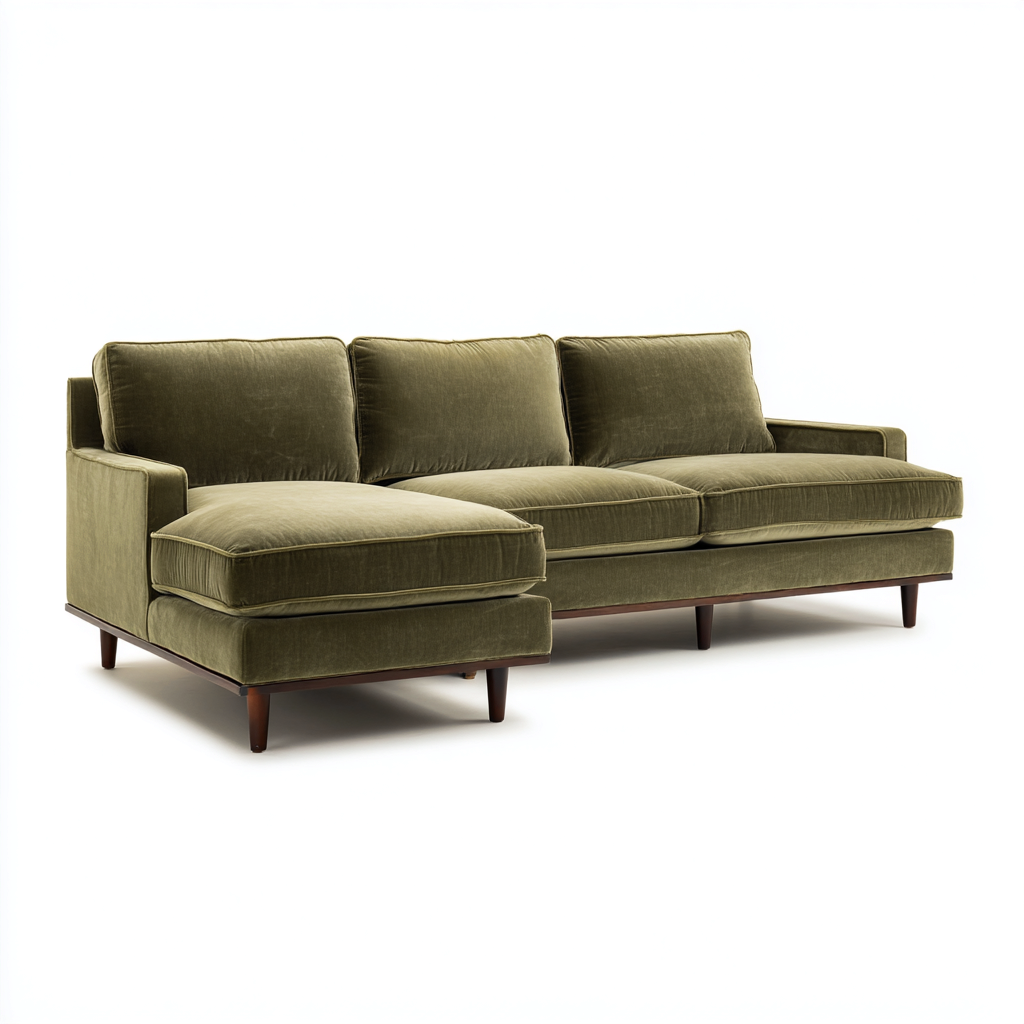 Divano angolare in velluto 240x165x84 cm - verde oliva per soggiorno - design moderno elegante-Fazorastudio