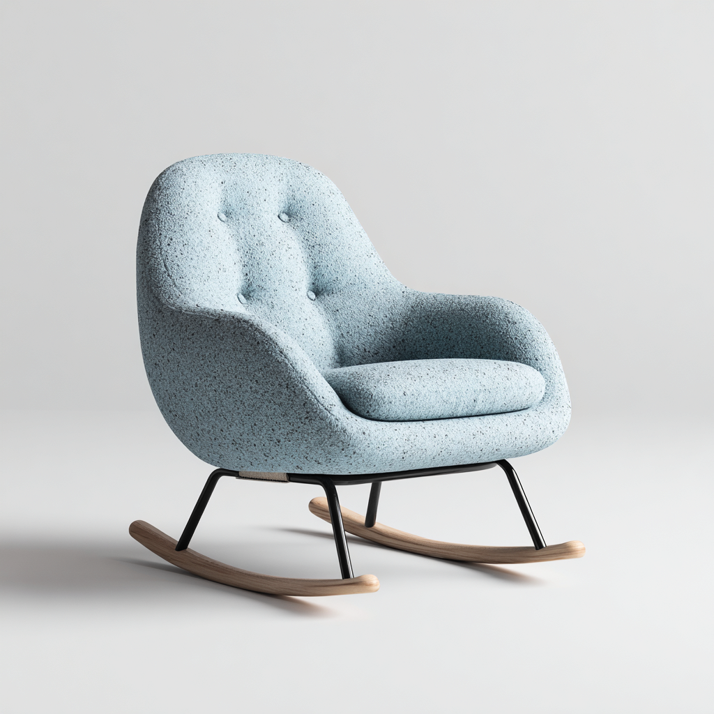 Sedia a dondolo in tessuto 74x88x100 cm - azzurro-nero-legno naturale - stile moderno per soggiorno-Fazorastudio