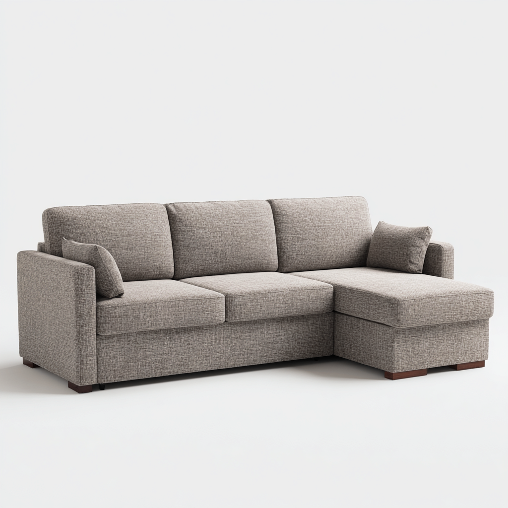 Divano angolare in tessuto 225x155x84 cm - grigio beige per soggiorno - design moderno compatto-Fazorastudio