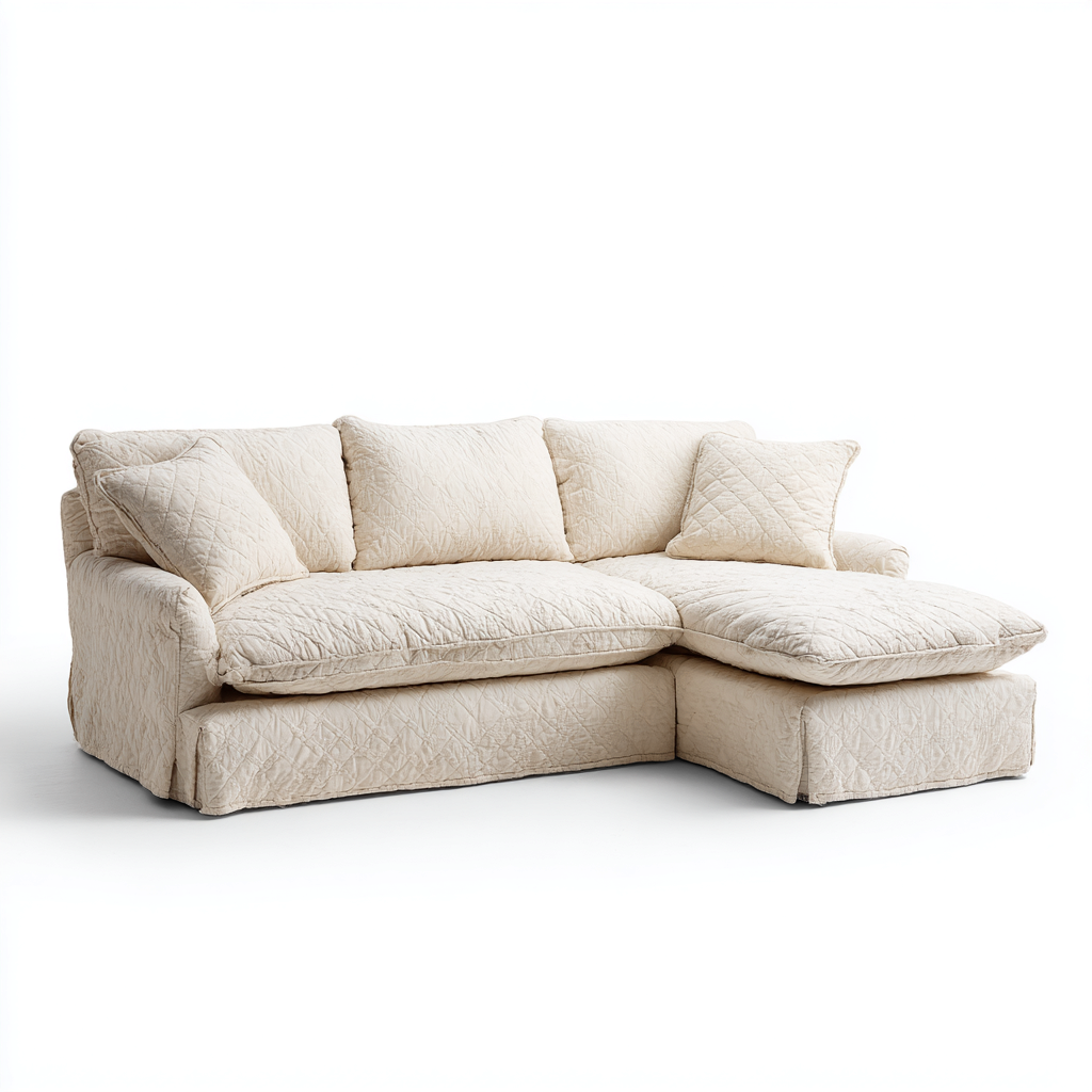 Divano angolare in tessuto 230x160x82 cm - crema per soggiorno - design moderno trapuntato-Fazorastudio