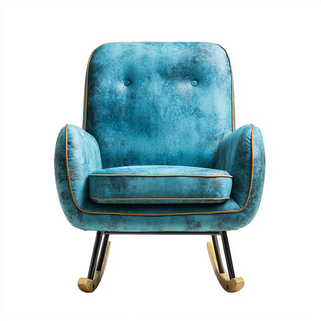 Sedia a dondolo in velluto 78x70x86 cm blu-nero-oro - design rétro per soggiorno-Fazorastudio