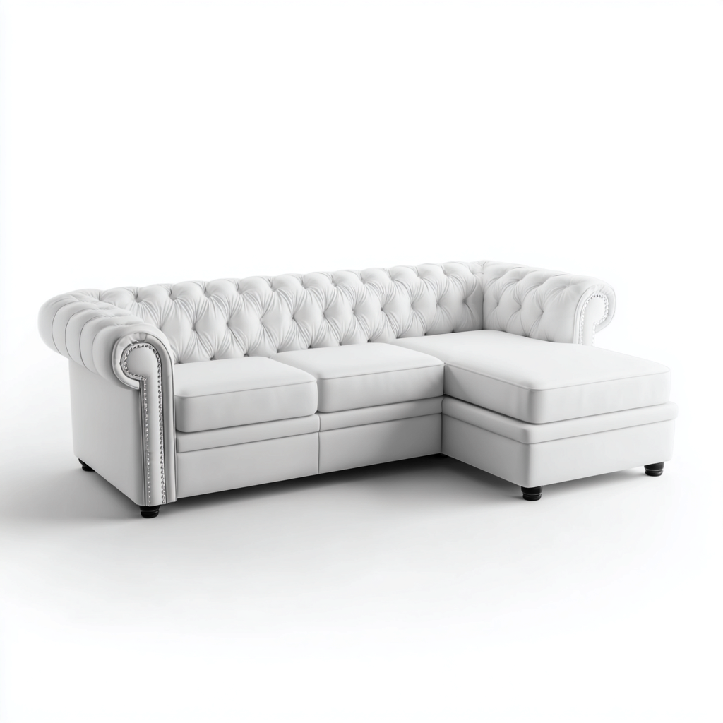 Divano angolare in similpelle 235x165x82 cm - bianco per soggiorno - design classico capitonné-Fazorastudio