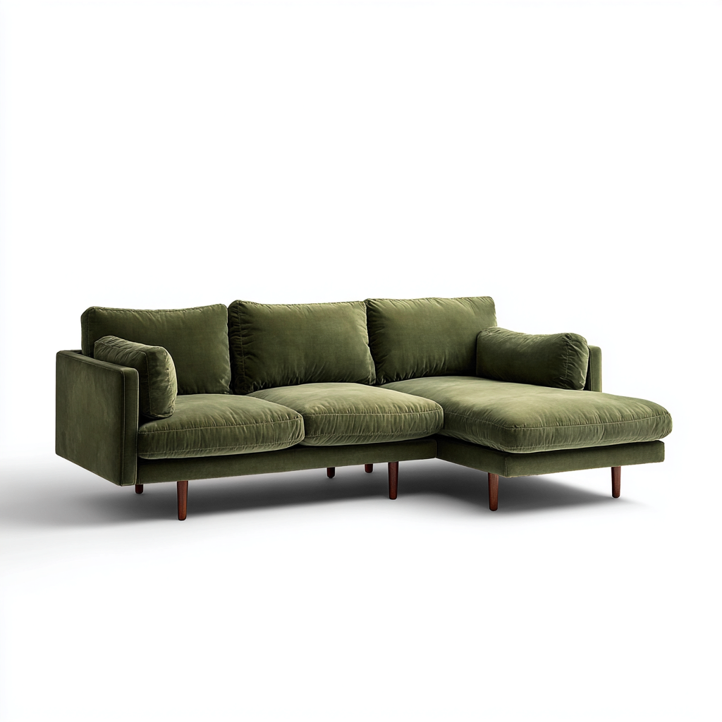 Divano angolare in velluto 240x155x82 cm per soggiorno - verde oliva - stile moderno con chaise longue-Fazorastudio