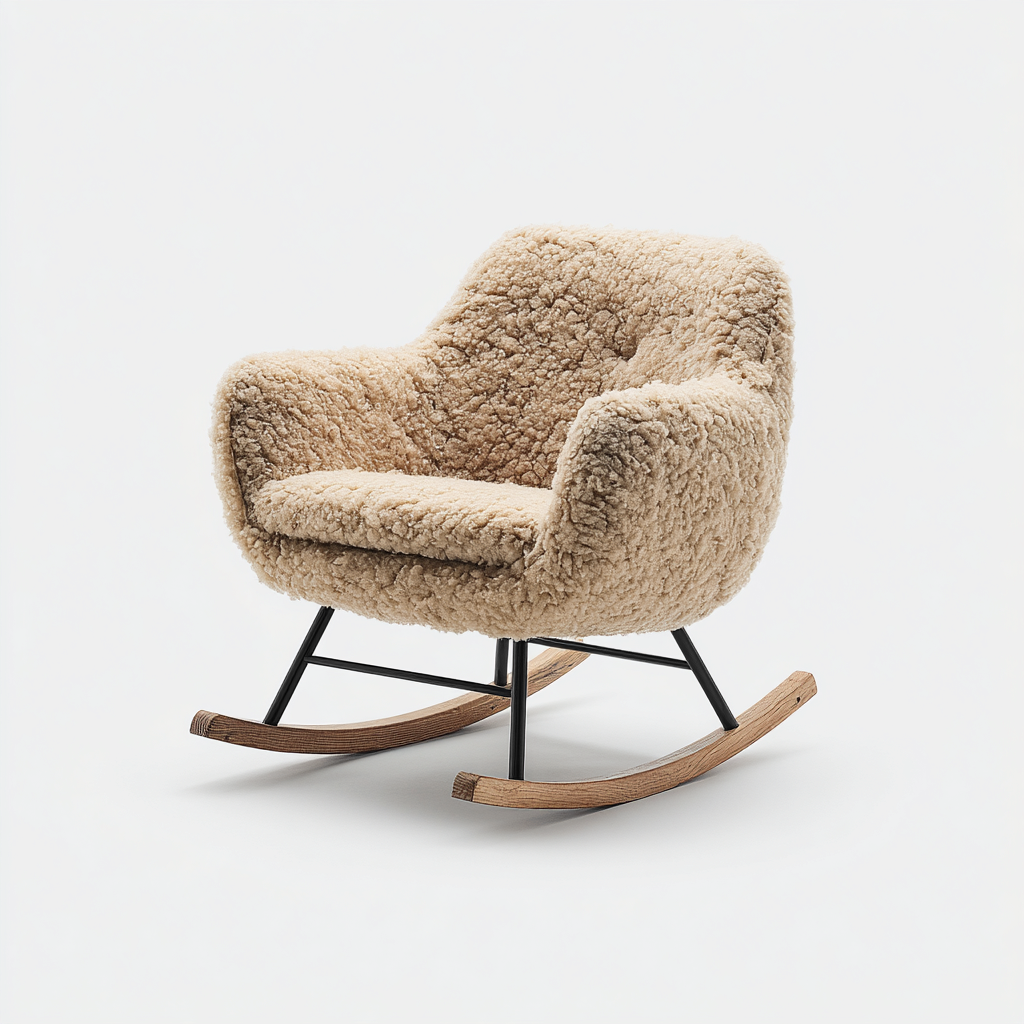 Sedia a dondolo in tessuto effetto bouclé 76x88x92 cm - beige-nero-legno naturale - stile moderno per soggiorno-Fazorastudio