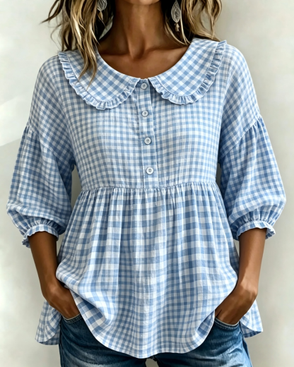 New Arrivals🔥Women's Gingham Puff Sleeve Peplum Blouse
