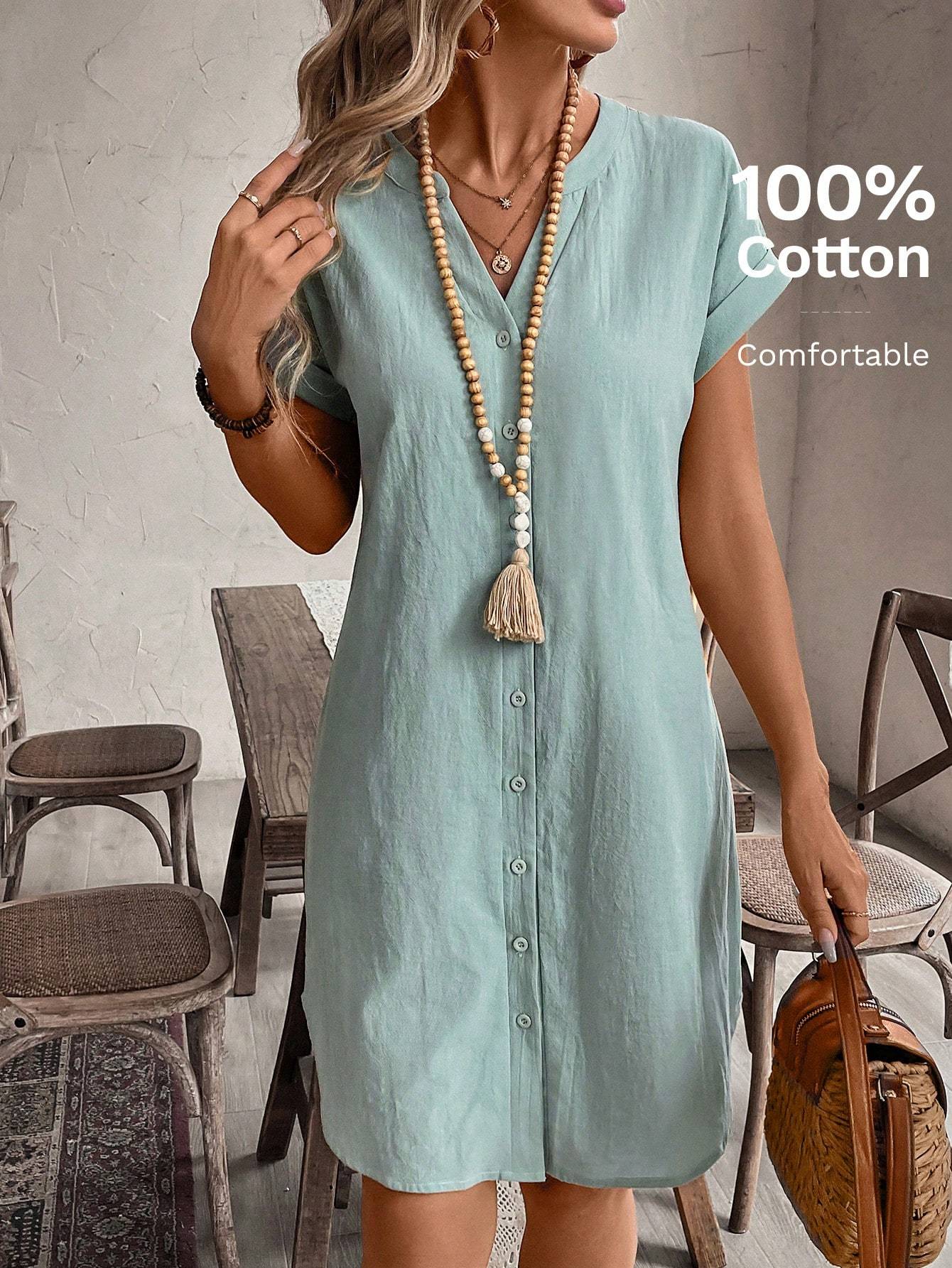 EMERY ROSE Women's V-Neck Button Closure Short Dress, Suitable For Spring And Summer,Black Dress For Women