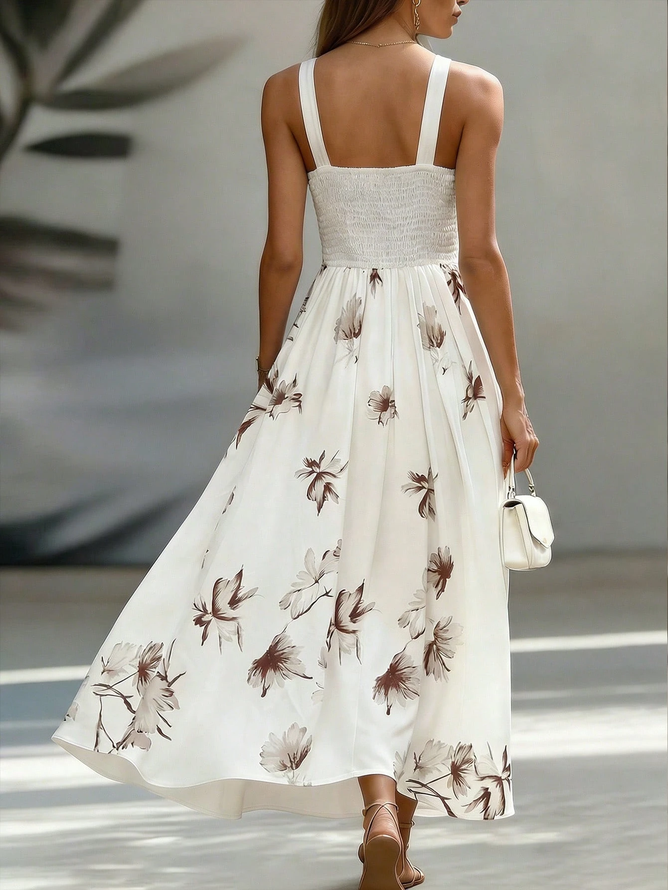 EMERY ROSE AB Patchwork V-Neck Sleeveless Waist Cinched Elegant Midi Dress, Suitable For Work & Vacation