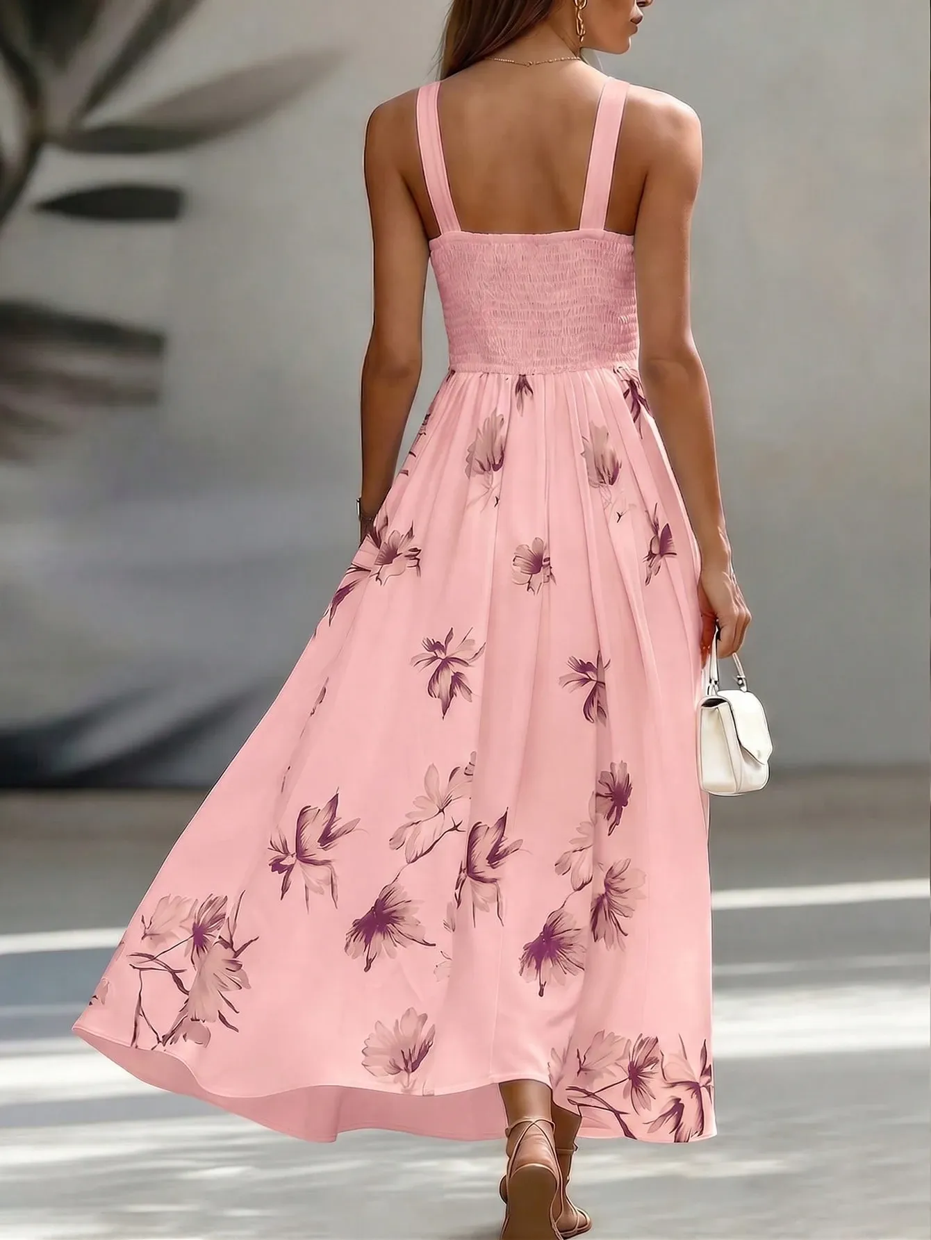 EMERY ROSE AB Patchwork V-Neck Sleeveless Waist Cinched Elegant Midi Dress, Suitable For Work & Vacation