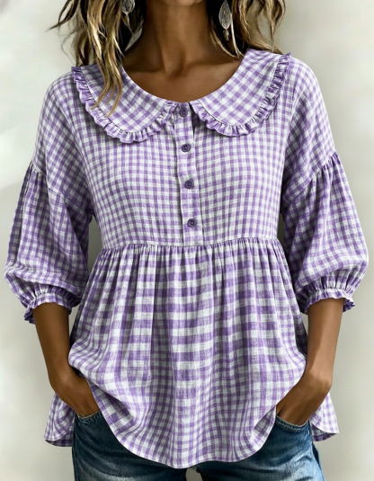 New Arrivals🔥Women's Gingham Puff Sleeve Peplum Blouse