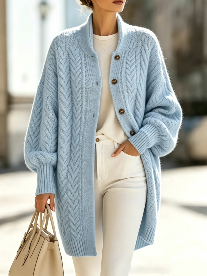 Schicker, gemütlicher Oversize-Cardigan aus einer Wollmischung mit Zopfmuster