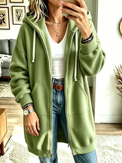 Damen Langarm-Sweatshirt mit Kapuze, lässig und locker geschnitten