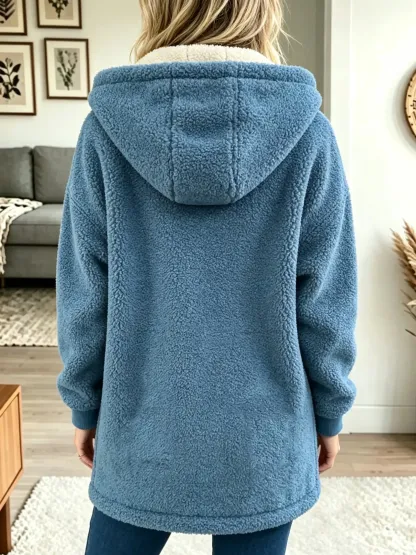 Damen-Plüsch-Sherpa-Kapuzenmantel mit Reißverschluss