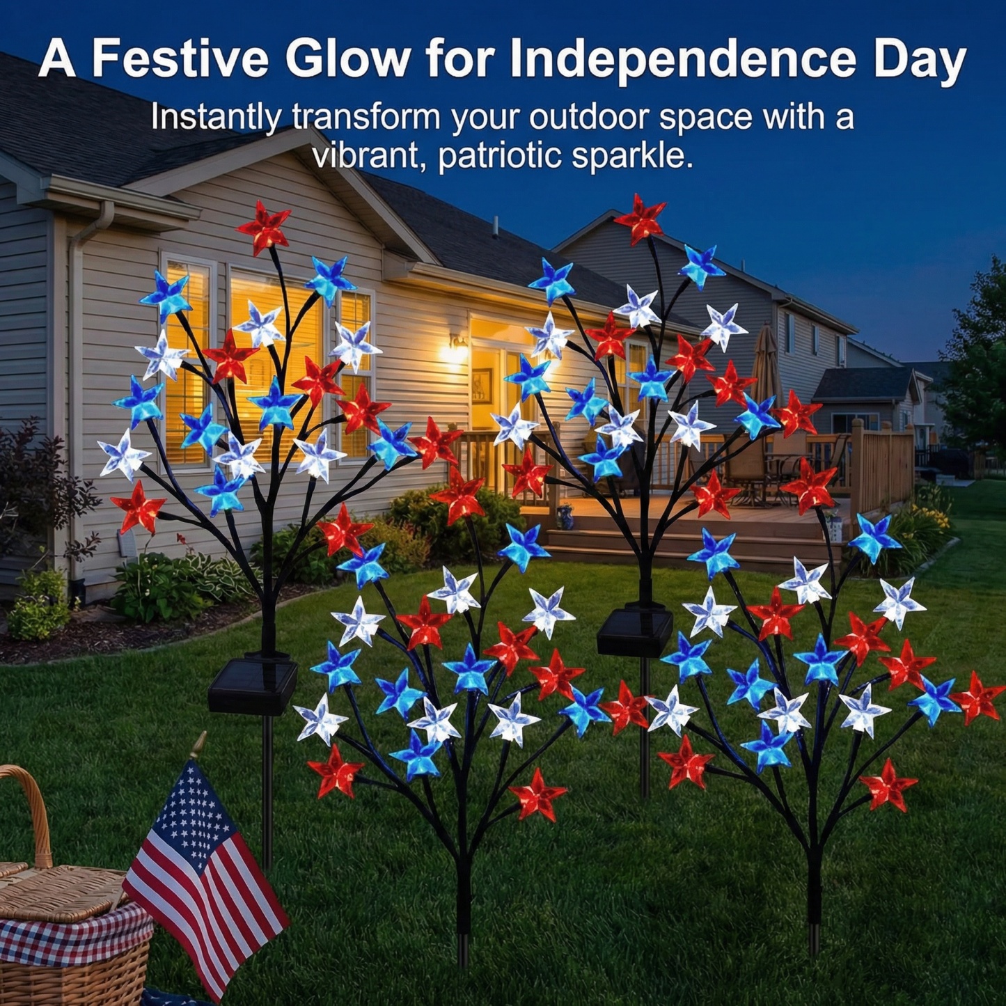 Solar Patriotic Star Lights for Outdoor Decor