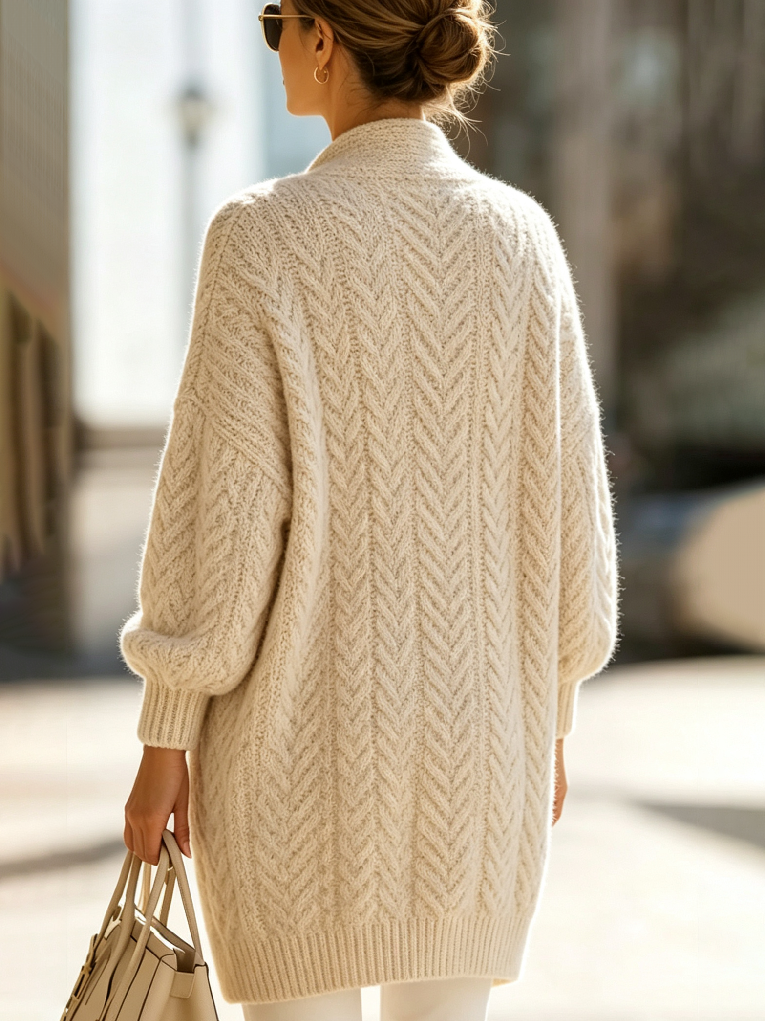Schicker, gemütlicher Oversize-Cardigan aus einer Wollmischung mit Zopfmuster