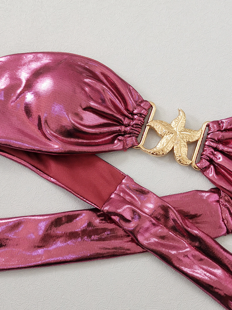 Metallic Bandeau Bikini with Starfish Hardware & Tie-Side Bottoms