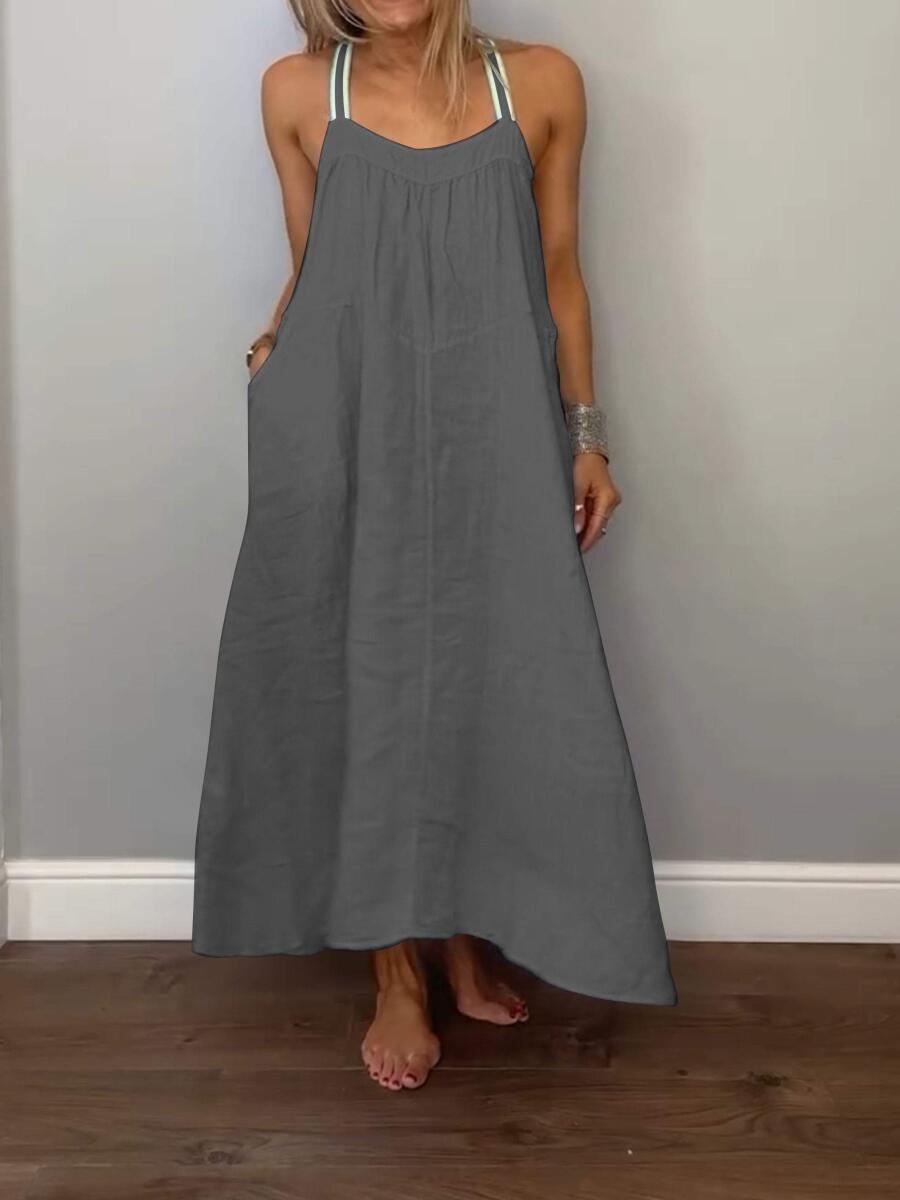 Women Solid Cotton and Linen Slip Dress