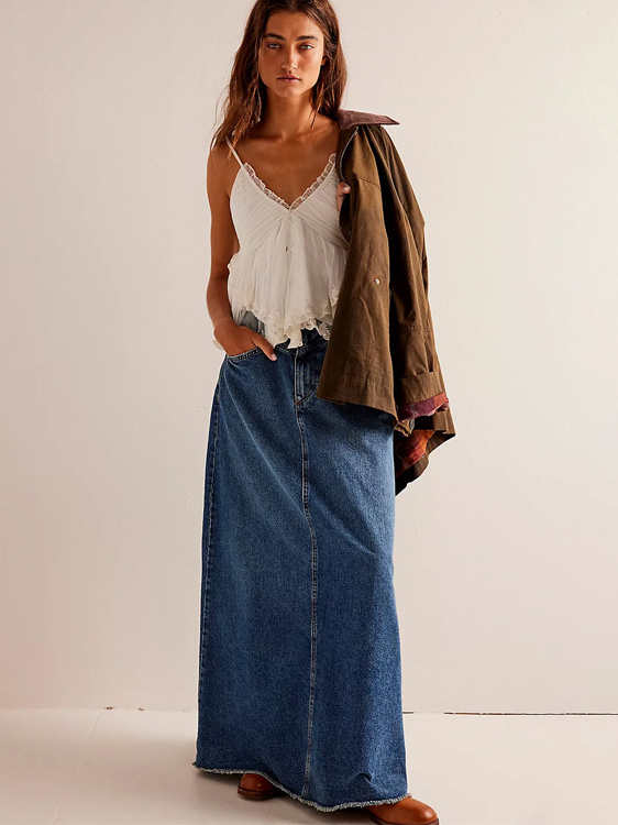 Daily Loose Straight Casual Denim Maxi Skirt