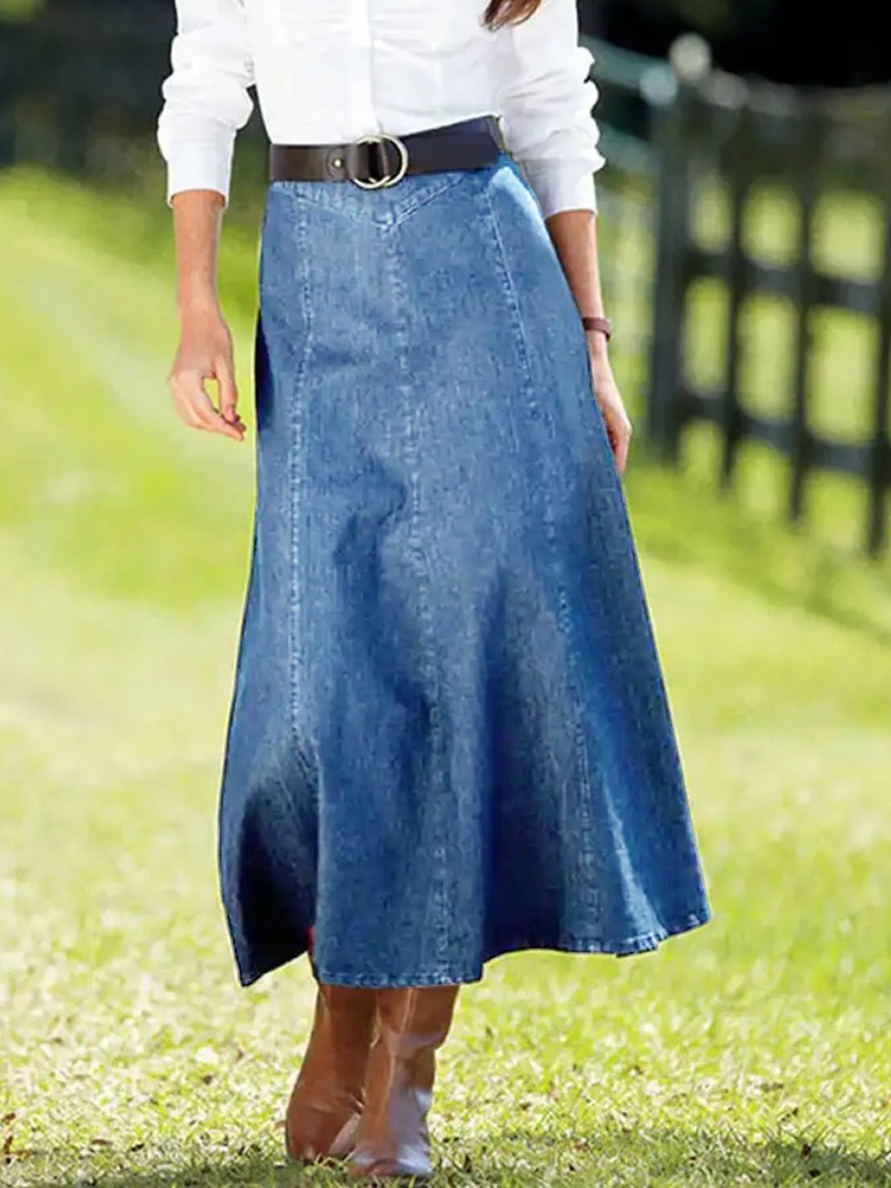 Casual A-line Light Washed Denim Skirt