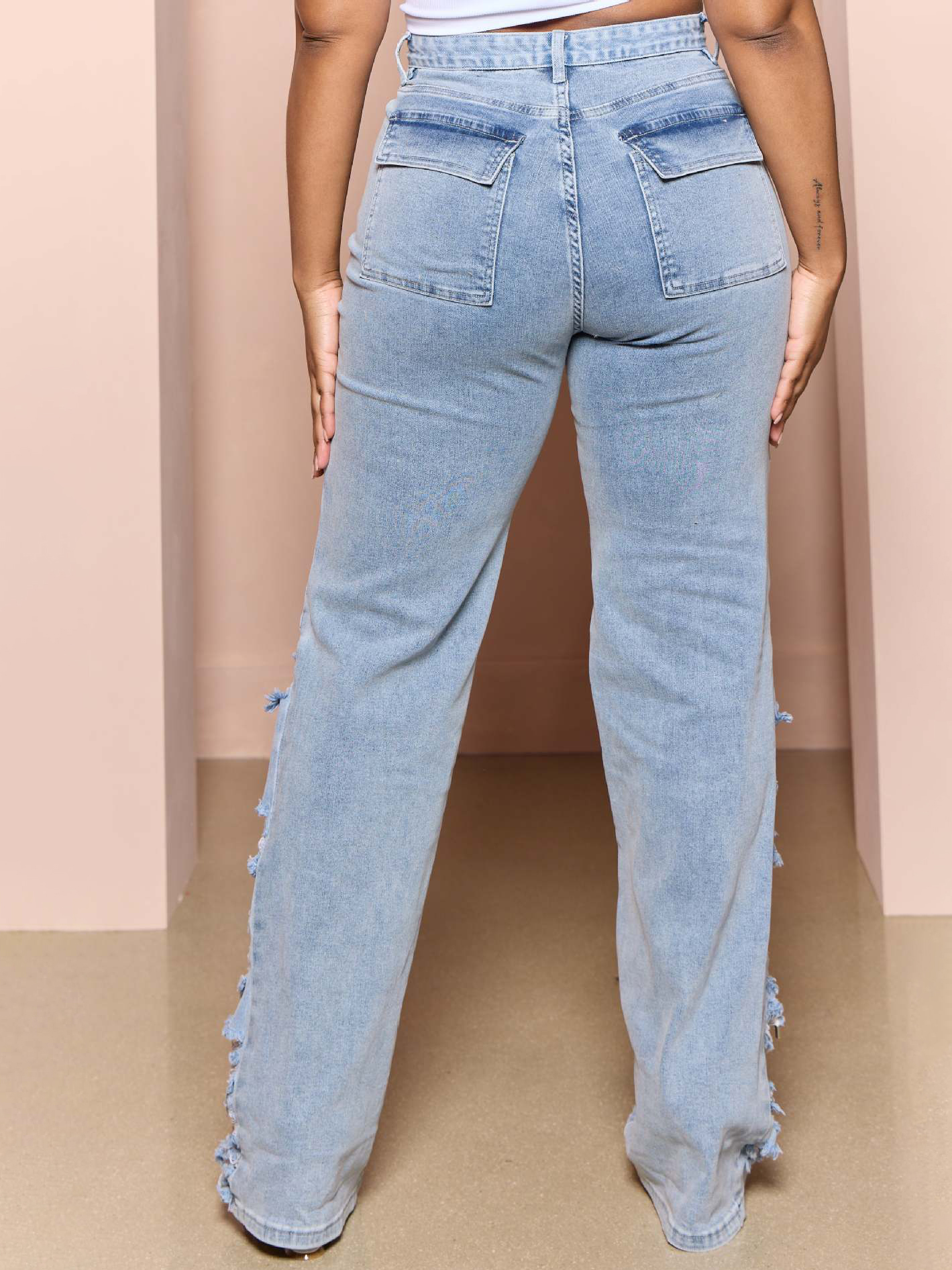 Casual Loose Fit High-Rise Wide Leg Ripped Jeans
