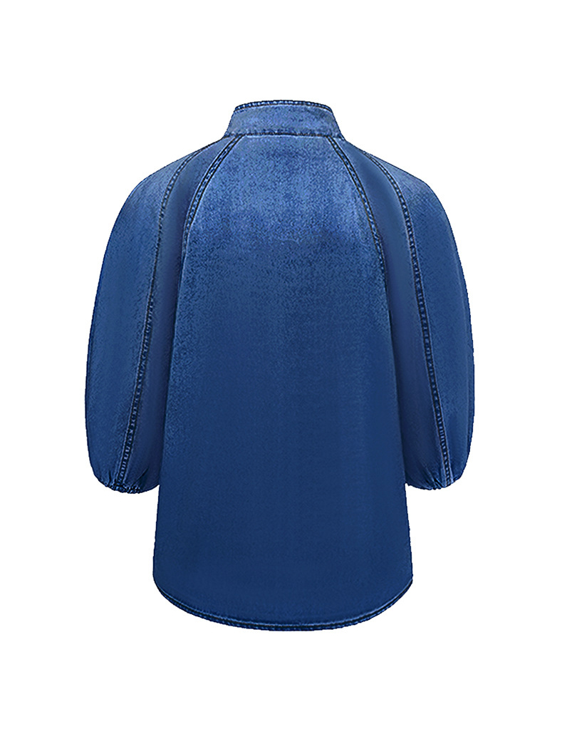 Elegant Ombre Puff Sleeve Denim Top