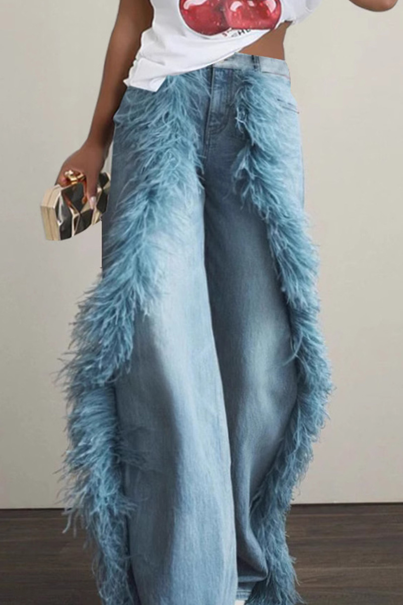 Fashion Panel Raw Hem Embellished Jeans