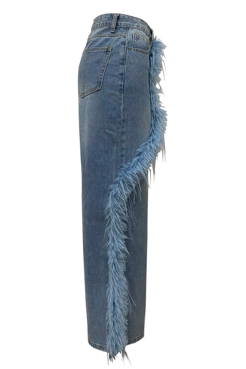 Fashion Panel Raw Hem Embellished Jeans