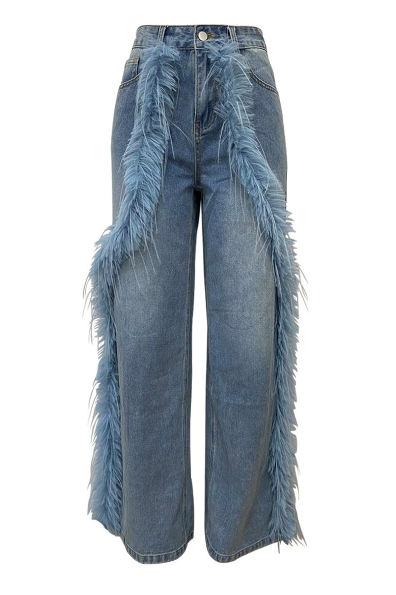 Fashion Panel Raw Hem Embellished Jeans