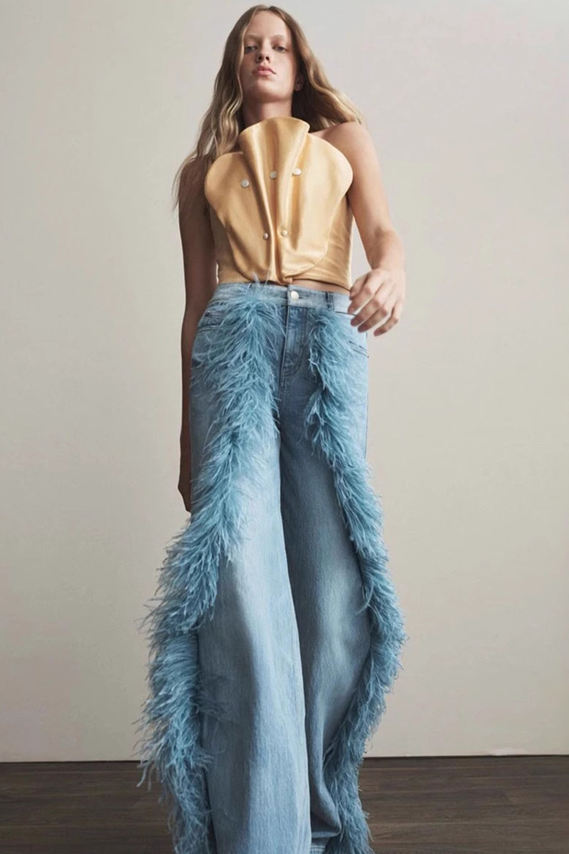 Fashion Panel Raw Hem Embellished Jeans
