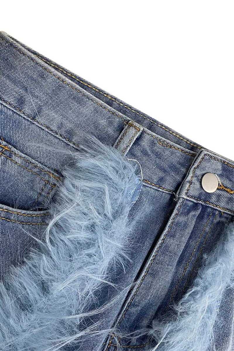 Fashion Panel Raw Hem Embellished Jeans