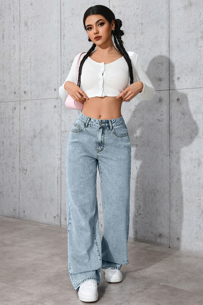 Casual Loose High Waisted Straight Denim Jeans