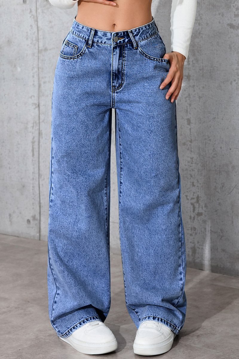 Casual Loose High Waisted Straight Denim Jeans