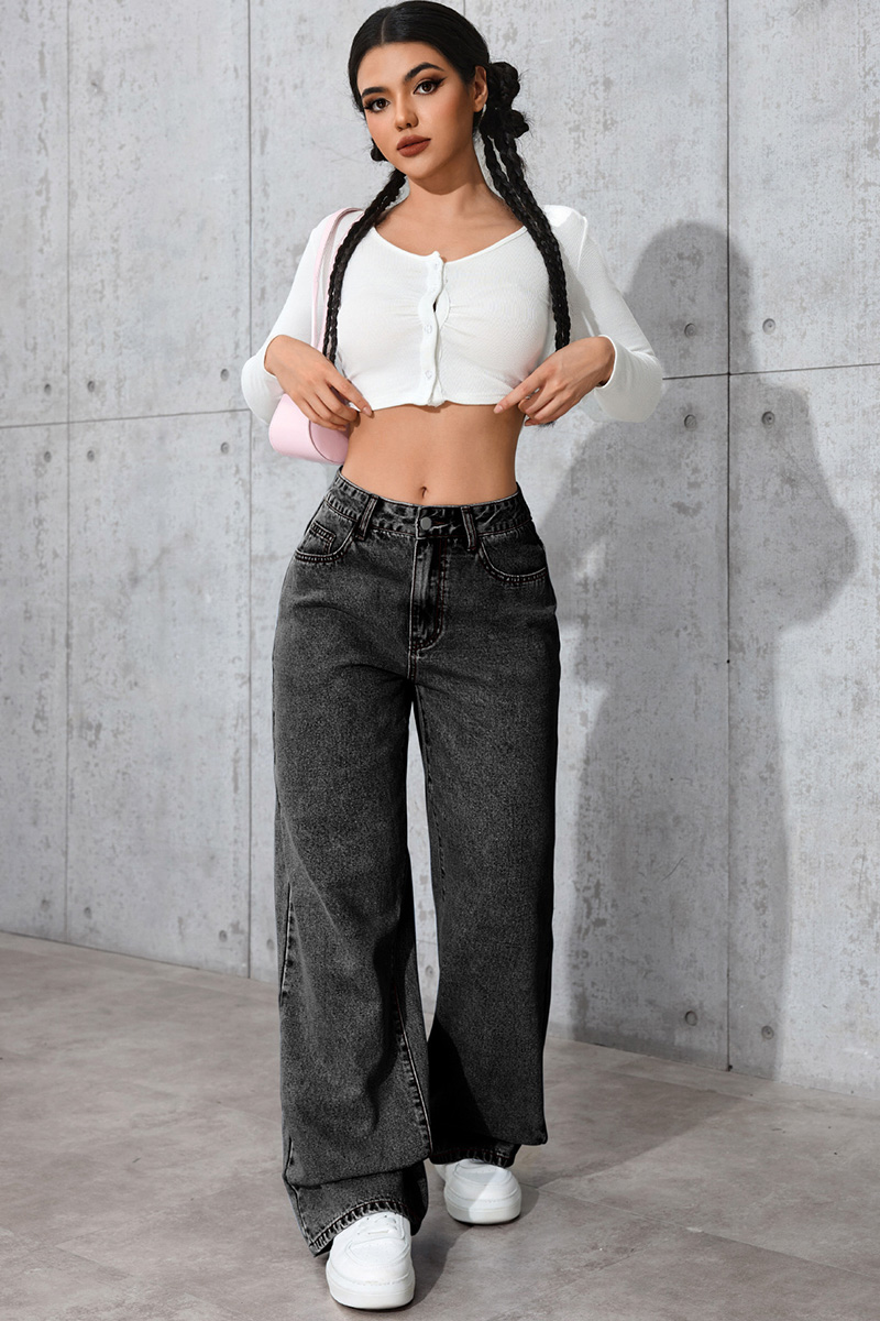 Casual Loose High Waisted Straight Denim Jeans