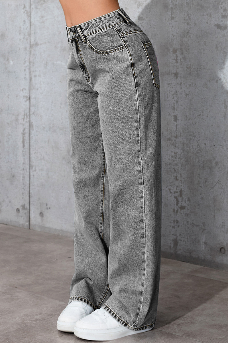 Casual Loose High Waisted Straight Denim Jeans