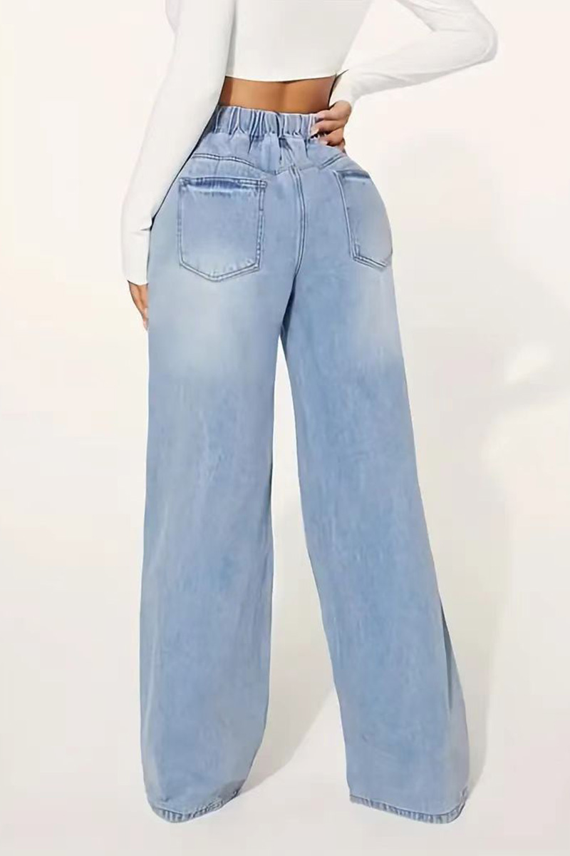 Waisted Drawstring Wide Leg Denim Jeans