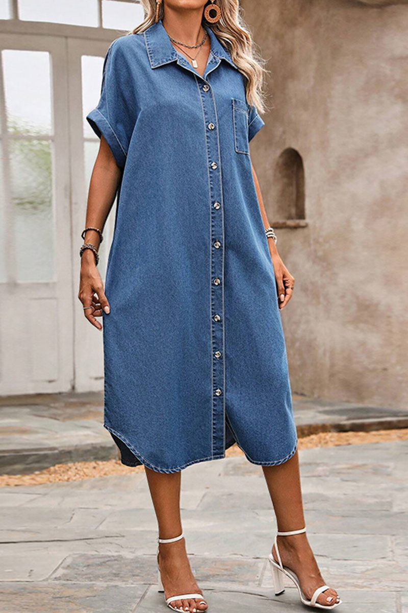 Women Single-breasted Loose Lazy Style Temperament Slim Long Dress