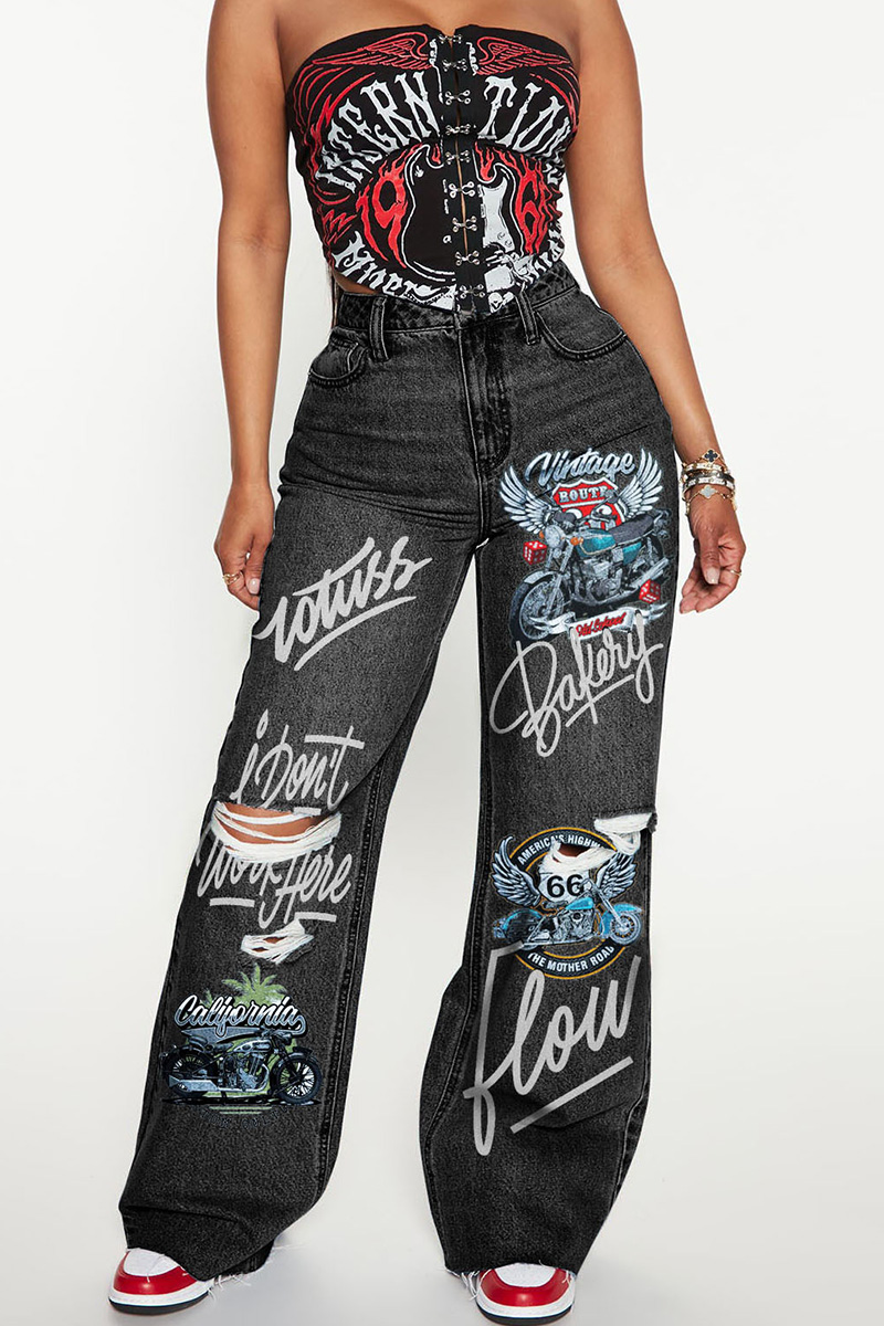 Fashionable Ripped High Waisted Denim Jeans