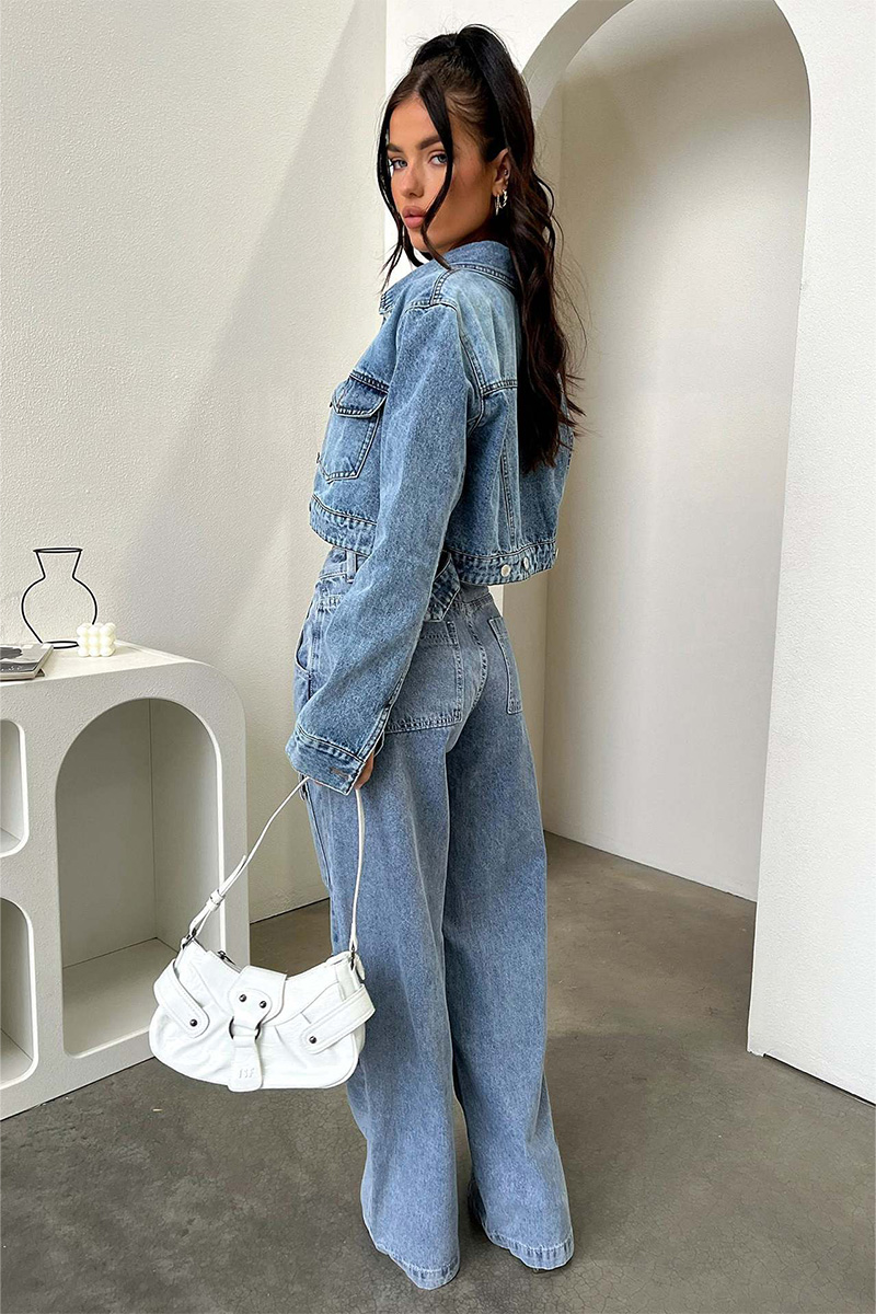 Retro Pocket Washed Straight Leg Cargo Wide Leg Denim Jeans