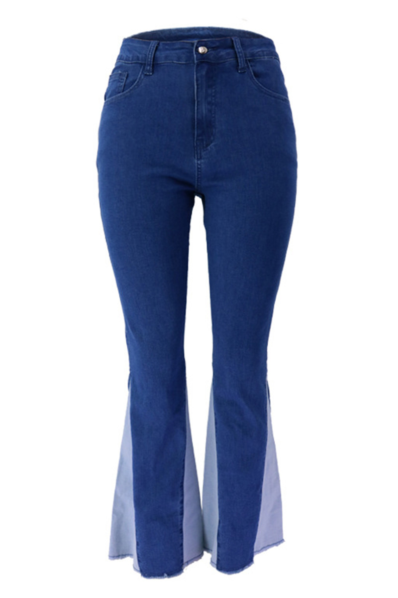 Women’s Stretch Patchwork Wide-Leg Jeans
