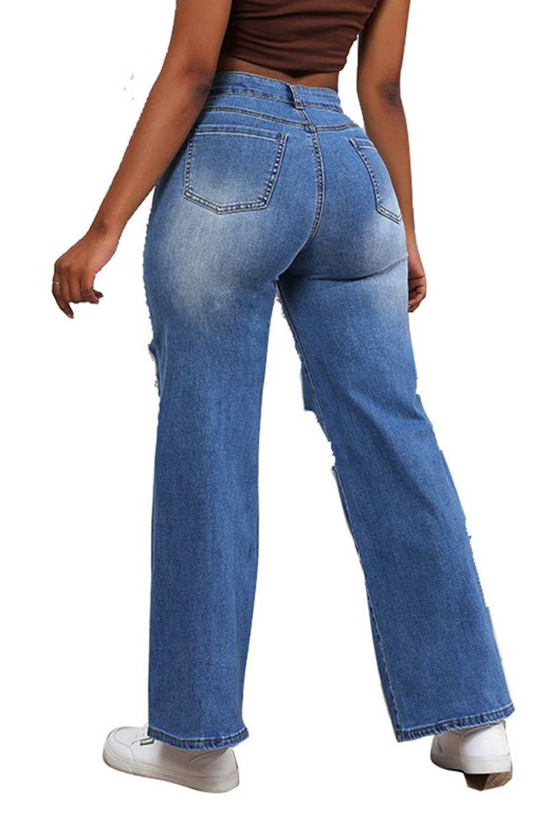 Stylish High Waisted High Stretch Loose Straight Leg Ripped Jeans