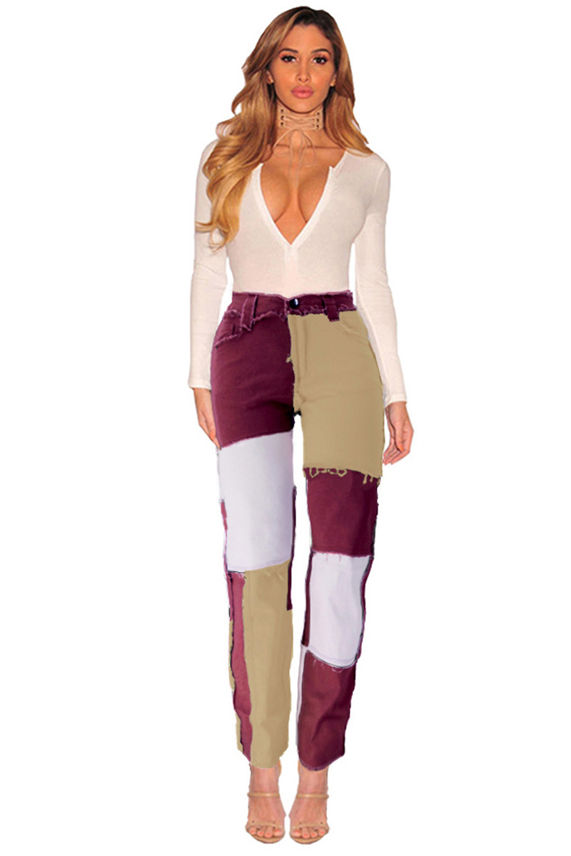 Women’s Patchwork Ripped Stretch Jeans