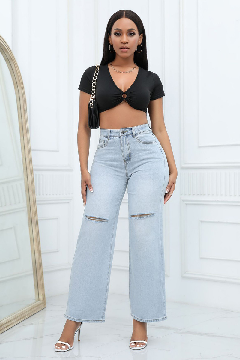 Fashionable Casual Trendy Mid Rise Wide Leg Jeans