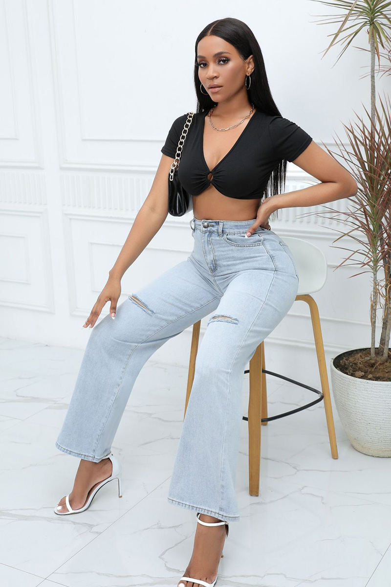 Fashionable Casual Trendy Mid Rise Wide Leg Jeans
