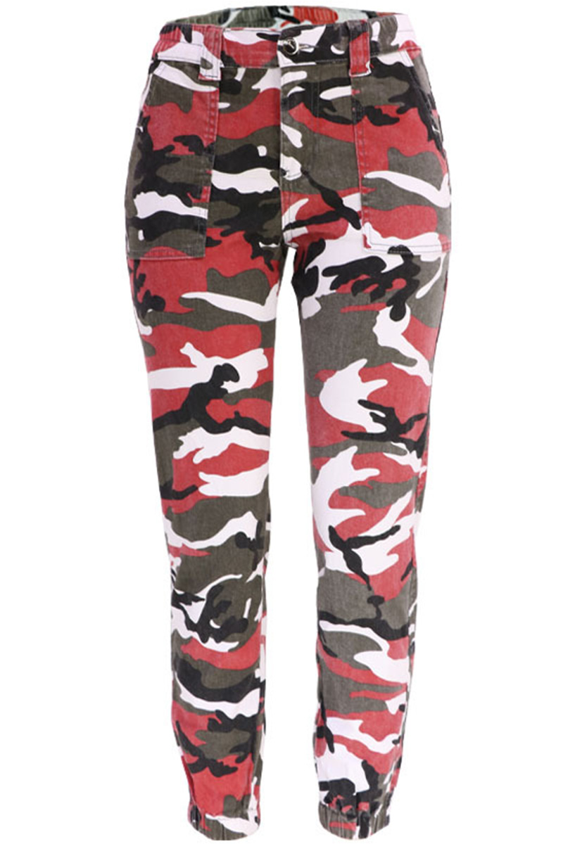 Fashionable Camouflage Versatile Elastic High Waisted Jeans