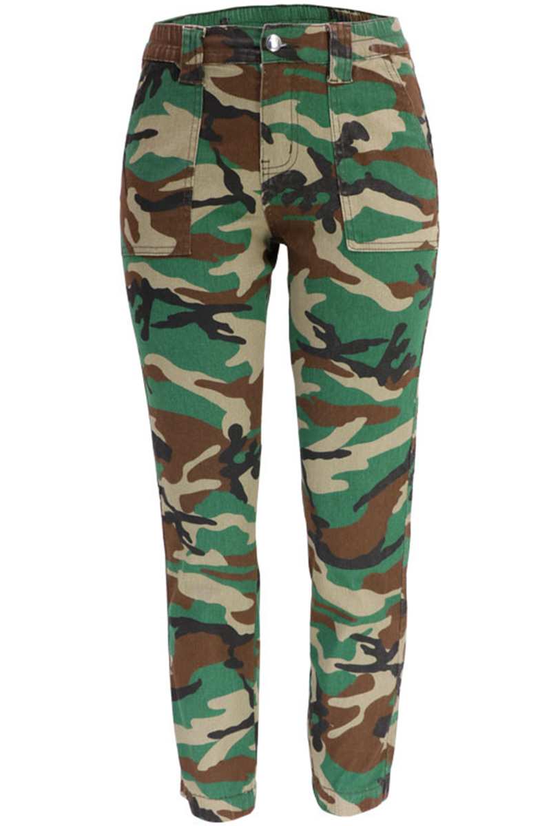 Fashionable Camouflage Versatile Elastic High Waisted Jeans