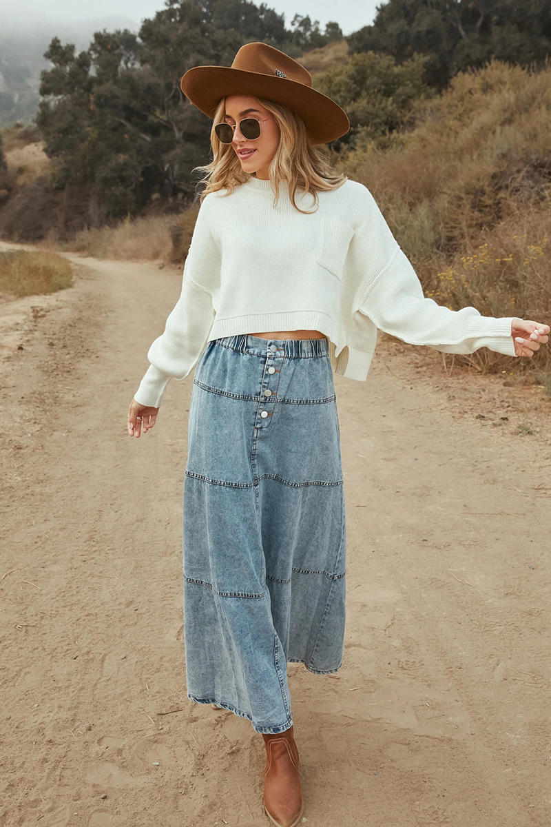 Women’s Bohemian A-Line Layered Denim Skirt