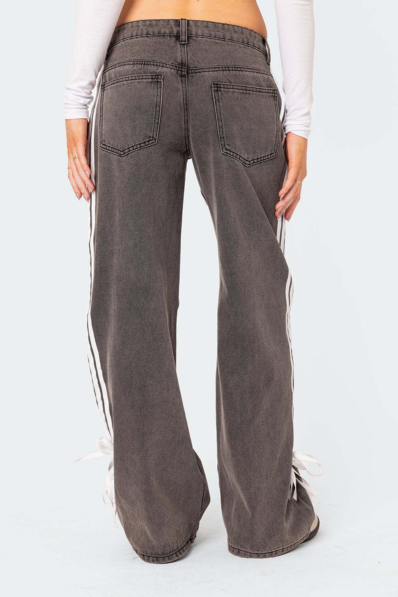 Fashion Loose Fit Side Stripe Wide Leg Jeans