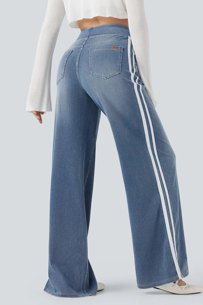 Vintage Washed Blue Side Stripe Elastic Waist Jeans