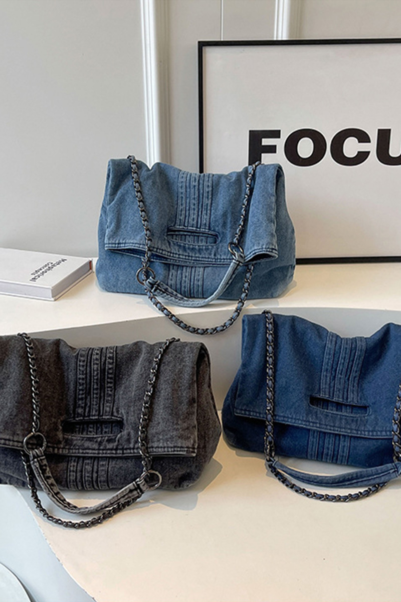 Women's Commuter Chain-Strap Denim Shoulder Bag