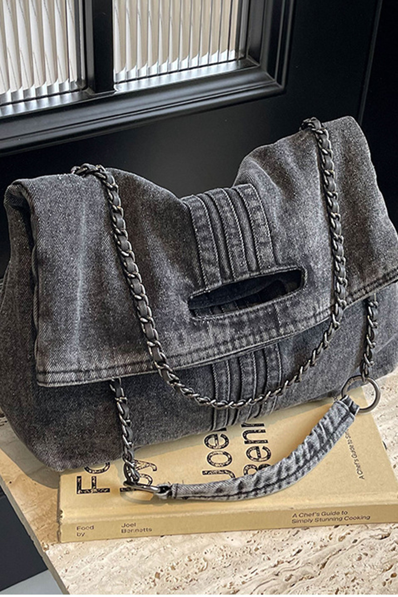 Women's Commuter Chain-Strap Denim Shoulder Bag